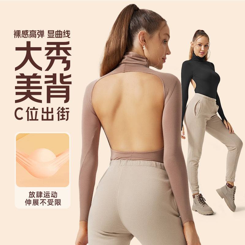 backless long-sleeve yoga top - slim fit, sexy, and stylish activewear for women - perfect for pilates and fitness