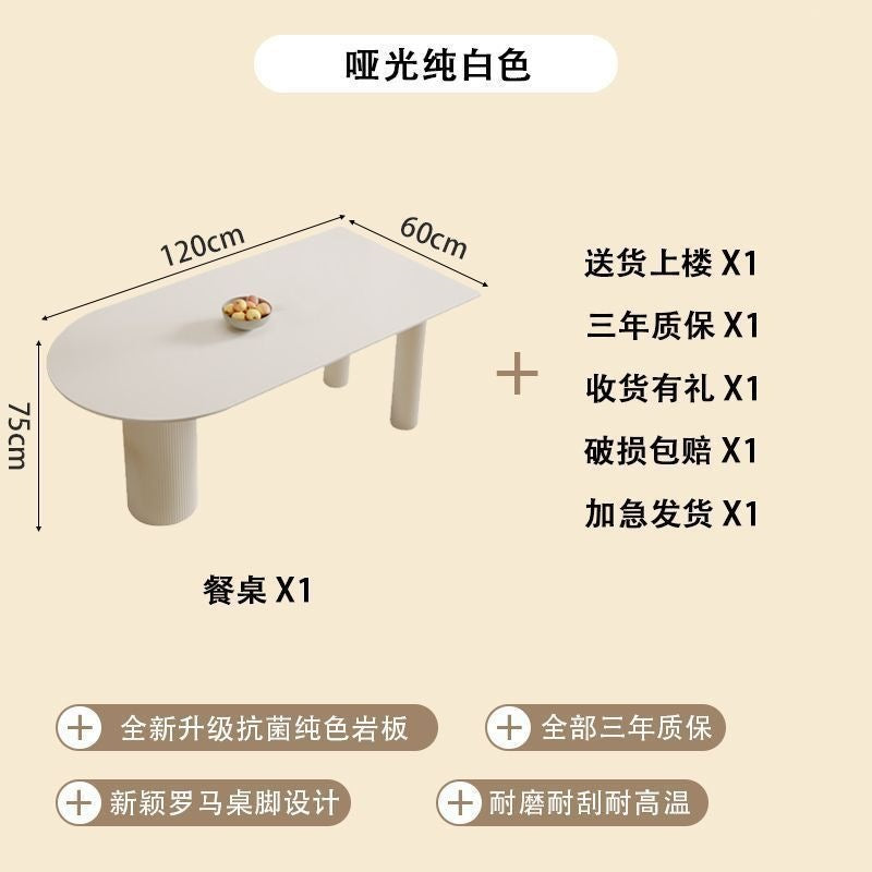 Creamy white rock slab dining table and chair set - modern minimalist semi-circular dining table for small spaces