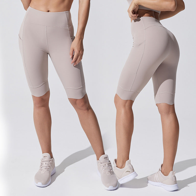 Fashion cross-border high waistslimming look yoga shorts elastic tight running loose pants tummy control cycling pants fitness shorts