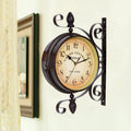 European style iron double-sided wall clock, creative rustic hanging clock, modern living room wall clock, bedroom clock, silent large size