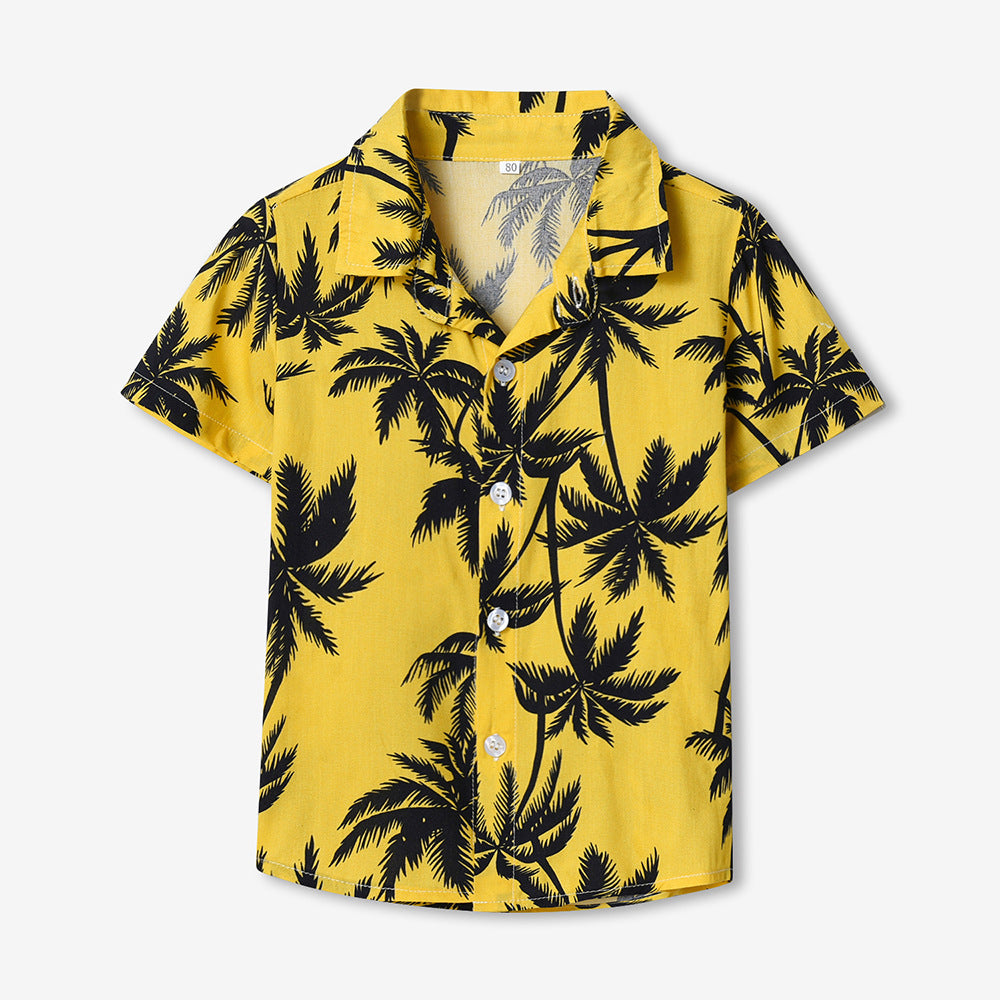European and american cross-border children's clothing: dad & son vacation outfit, family matching beach style short-sleeve boy's floral shirt