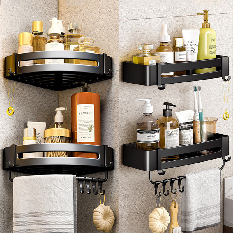 Bathroom black corner shelf, no punching, bathroom, washroom, bathroom, storage rack, tripod, corner storage rack