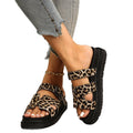 Leopard print platform sandals women's  summer new thick sole european and american style one-strap slippers plus size wedge sandals