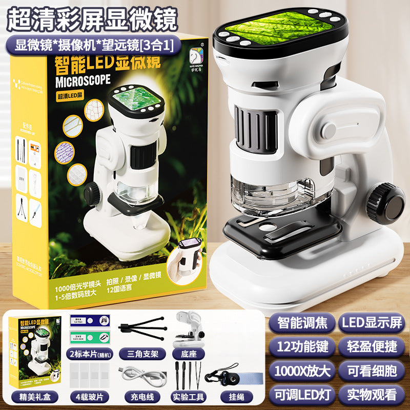 Smart digital electronic microscope - portable display, high-definition, for cell & mite viewing - educational toy for elementary school students & children