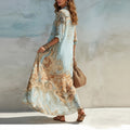 european and american cross-border women's clothing: new summer collection - elegant vintage print v-neck flowy vacation dress