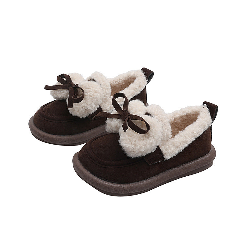 Vancahao kids cotton shoes winternew arrivalgirlsmoke plussheep fur shoes soft bottomretro bean shoes