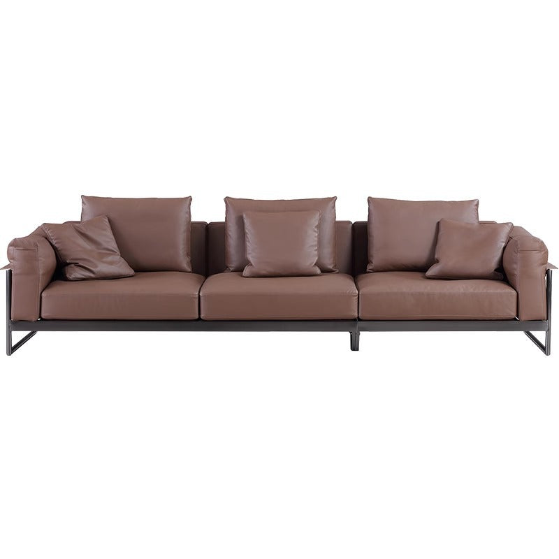 Retro industrial style down leather sofa living room simple straight row italian accessible luxury leather sofa carbon stainless steel frame