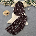 export retro print shirt & high-waisted wide-leg pants two-piece set - women's autumn/spring commute chic casual outfit