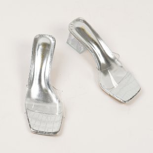 2025 summer new fashion outerwear sandals transparent crystal high heels chunky heel square toe thong sandals women's