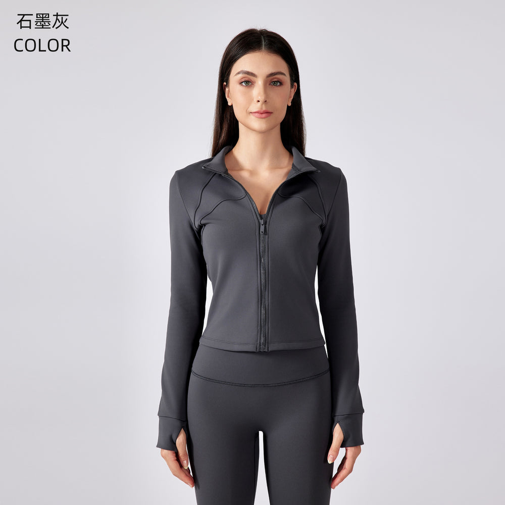Women's fleece-lined athletic jacket - slim fit yoga top for running, cycling, and fitness - long sleeve (daw195)