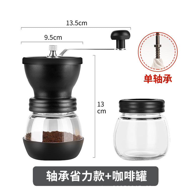 Hand-crank coffee grinder - dual bearing, effortless manual coffee mill with ceramic burr