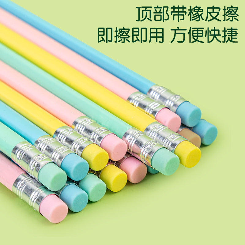 Deli HC11 pencil HB barrel solid color triangle rod with eraser head HB student writing pencil stationery wholesale