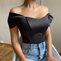 summer new arrival cross-border fishbone corset bandeau top women's satin off-the-shoulder blouse european and american style