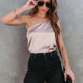 cross-border spring/summer new arrival: elegant commute, loose fit, casual one-shoulder satin camisole for women