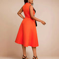 new plus size color block dress - bow tie waist a-line midi party dress