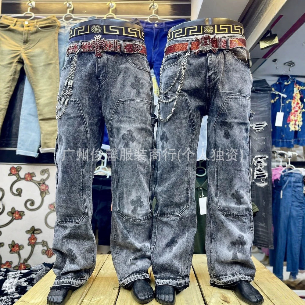 Men jeans high street trendy brand loose cross croomenjeans pants wholesale wholesale