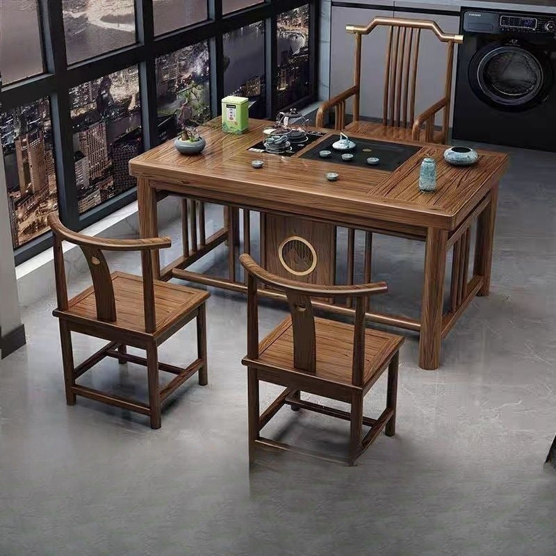 New chinoiserie balcony coffee table solid wood table and chair combination tea table small apartment for home kung fu tea table all-in-one complete set