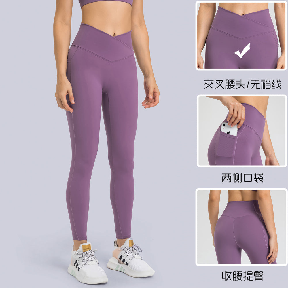 European and american new style criss-cross waistband women's sports leggings - seamless, high-stretch, butt-lifting, cropped yoga pants dl199