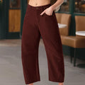 Amazon spring new women's high-waisted casual pants, european and american style solid color corduroy loose straight-leg trousers