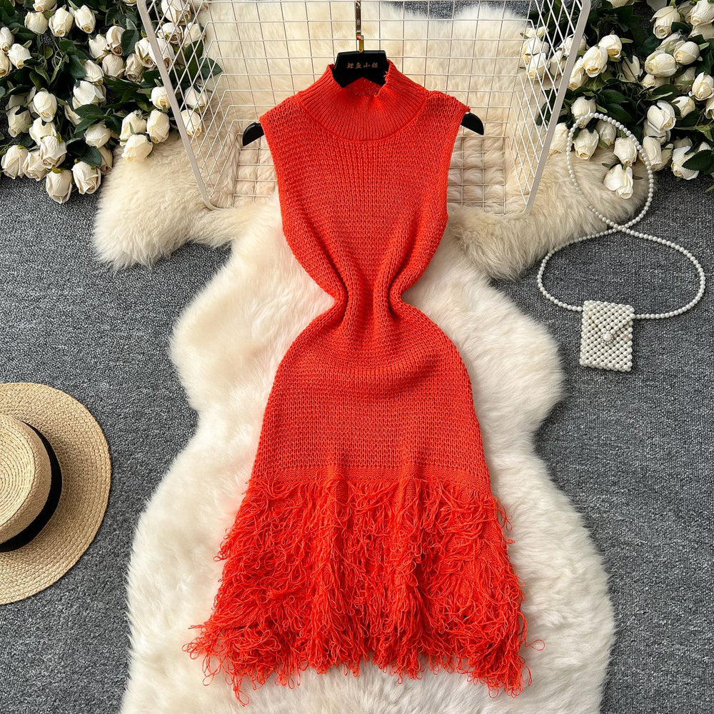 European and american style minimalist sleeveless knit dress - women's summer raw hem slim fit bodycon mini dress - sexy & chic