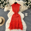 European and american style minimalist sleeveless knit dress - women's summer raw hem slim fit bodycon mini dress - sexy & chic