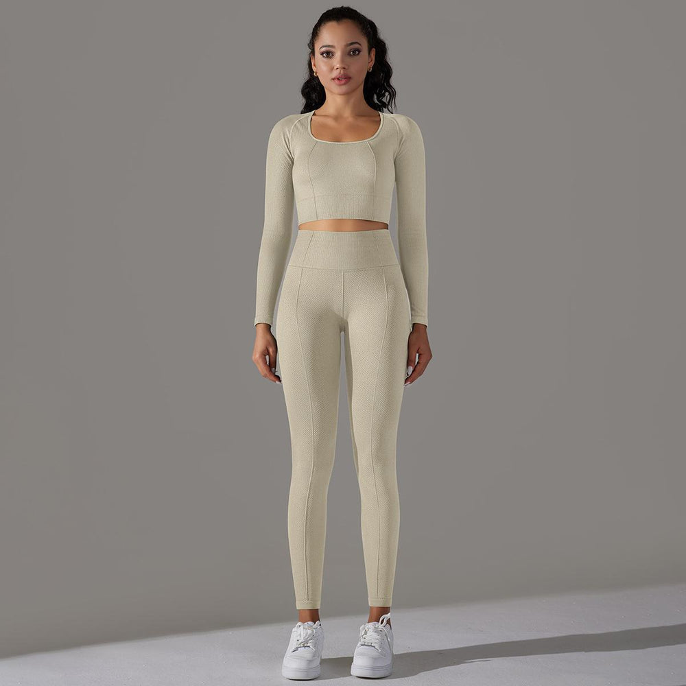 new arrival seamless jacquard knitting yoga wear breathable tight sports suit high waist hip lifting running fitness wear