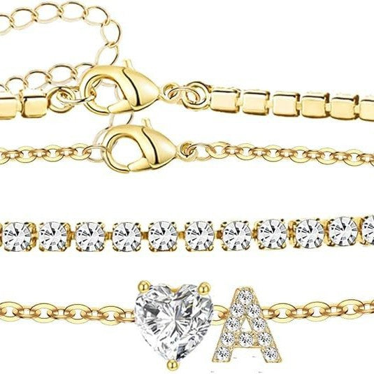 European and american cross-border hot-selling new product - chain & copper heart initial gold anklet, women's beach foot jewelry