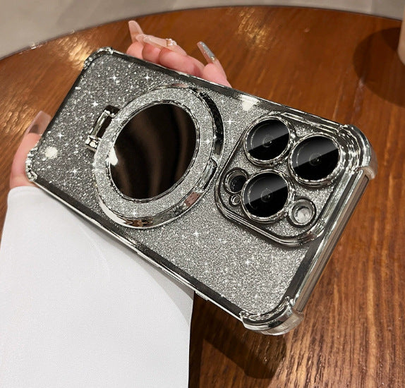 Four-corner airbag case for apple 17 pro max, anti-drop minimalist iphone 15 mirror stand protective cover
