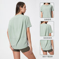 Spring/summer new collection: brushed, barely-there feel yoga short sleeve top. stylish and versatile for everyday wear, breathable, minimalist, and relaxed fit. yoga top ds079