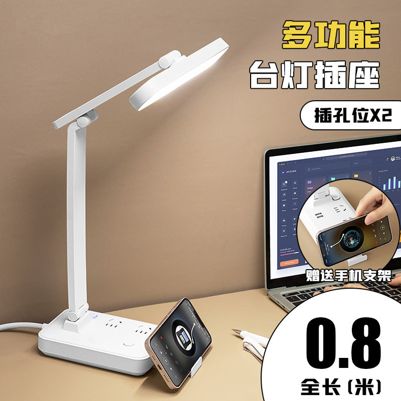 Multifunctional reading desk lamp with socket - study-specific, plug-in, eye protection, desk lamp for students, dorm room, bedside lamp with usb power strip