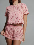 spring/summer new fashion heart print short sleeve & shorts pajama set - cross-border breathable loungewear for women - wholesale