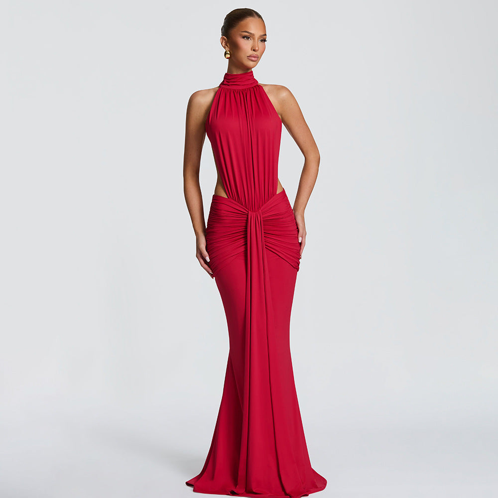 European and american cross-border women's fashion:  spring new arrival - solid color, elegant, sexy, slim-fit, backless mermaid dress