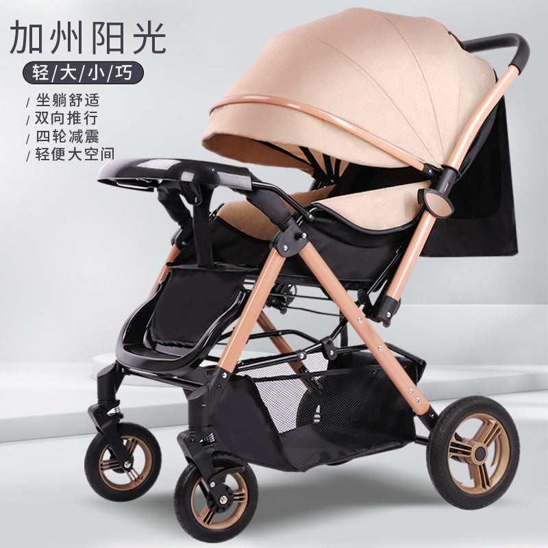Four-wheel rubber can sit and lie down, two-way promotion, four-wheel shock absorption, large space baby stroller, high landscape bb stroller