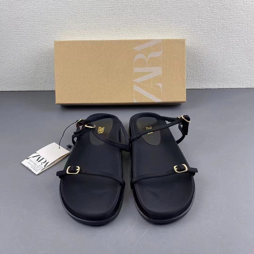 Za 2024 summer new women's shoes - satin material, square toe, ankle strap, low-cut wedge heel sandals