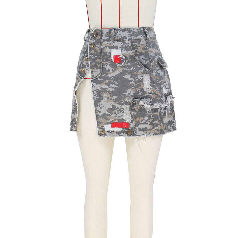 "vip exclusive" cross-border e-commerce source factory: european and american style camouflage slit patchwork mini skirt