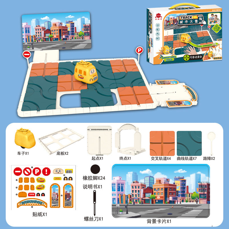 diy versatile road construction maze huarong road rail car toy - children's thinking logic training tabletop game