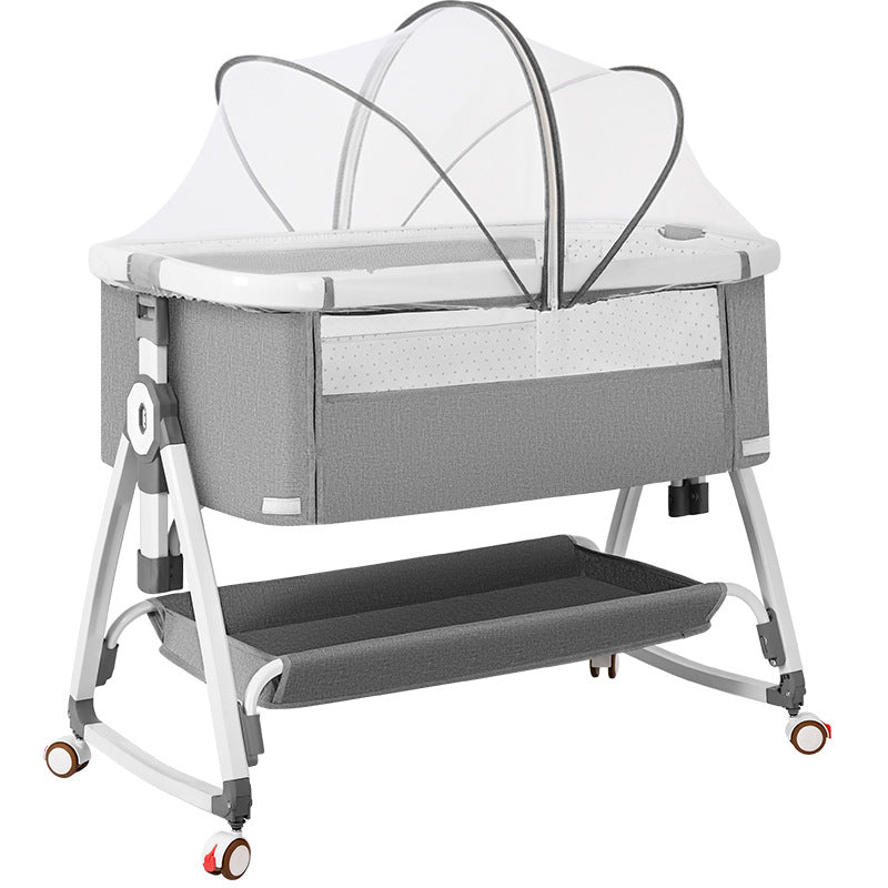 Aluminum alloy baby crib convertible to big bed, multifunctional portable folding children's bed, newborn baby bed, cradle