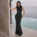european and american autumn new arrival: fashionable solid color sleeveless ribbon dress - women's sexy backless pleated maxi dress