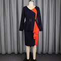 Autumnew arrivalwork clothingpatchworkcontrast colorlong sleeves one-step skirt silm belt ruffles hip-covering dressdress