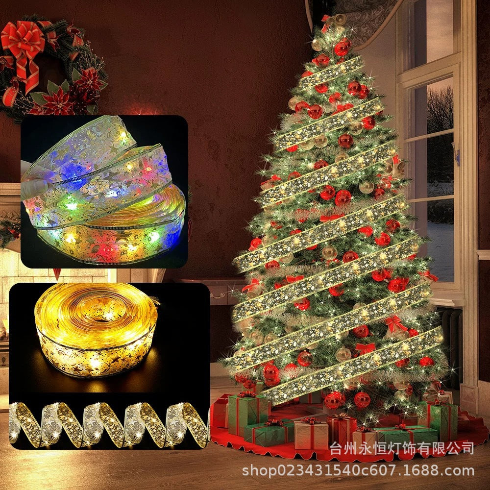 Cross-border new led Christmas ribbon small lights Christmas tree decoration bronzing ribbon light string Holiday decoration flash lights
