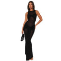 European and american cross-border  summer new arrival: round neck sleeveless mesh elegant mermaid tail ribbon slim-fit bodycon dress for women