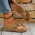 2026 summer new arrival: plus size platform flip-flops - women's outdoor thong sandals with wedge heel and floral design