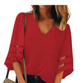 fashionplus size mesh patchwork women's v neck mesh bell sleeve loosetopsin stock
