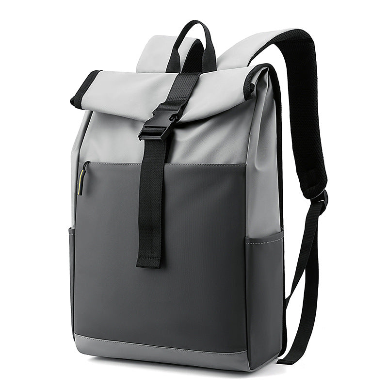 Cross-border new men's backpack fashion folding roll mouth men's backpack leisure sports travel bag commuting
