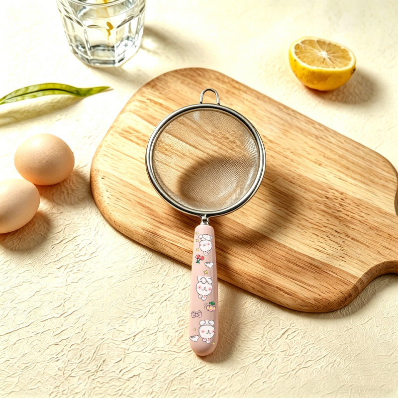 Stainless steel mesh drain for home kitchen tool soy milk filter sieve flour baking milk tea ceramic handle fence
