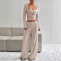 2025 european and american cross-border amazon aliexpress autumn/winter new striped high-waisted slimming wide-leg pants set for women