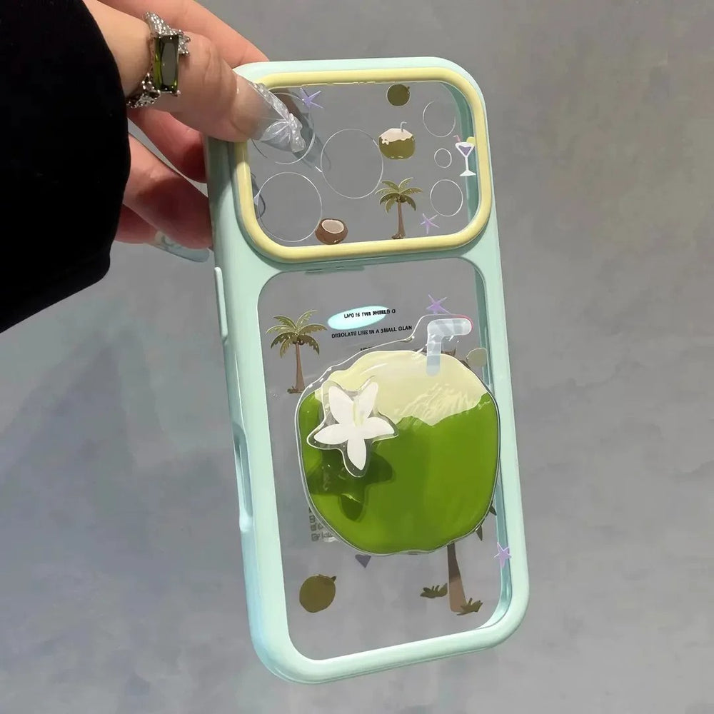 Suitable for apple 17promax starry sky shell summer rotating flower green coconut iphone18 anti-fall mobile phone case 15