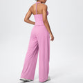 i-shaped v neck beautiful back tight breathable pure color wide-leg yoga suit sports running fitness suit for women