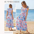 Amazon bohemian ruffle sleeve dress women's  summer new floral flowy a-line dress