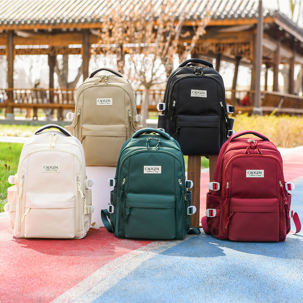 School bag high value solid color female college student travel large capacity backpack junior high school students small fresh double shoulder school bag